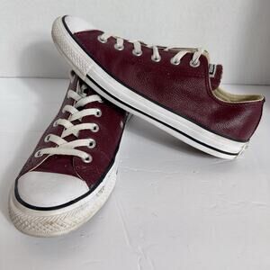 Converse All Star HTF Low Top Sneakers Maroon LEATHER Unisex Mens 7.5 Womens 9.5